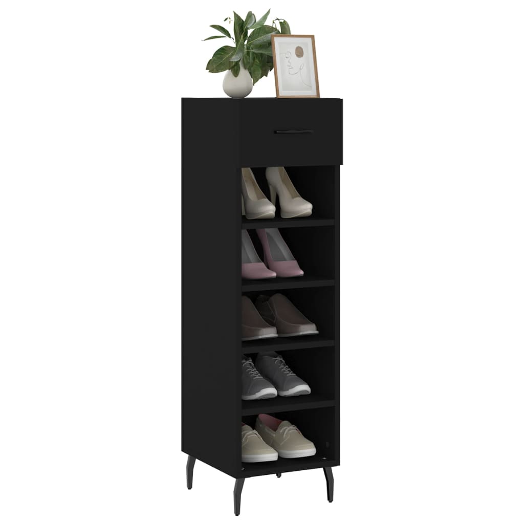 Schoenenkast 30x35x105 cm bewerkt hout zwart is nu te koop bij PeponiXL, paradijselijk wonen!