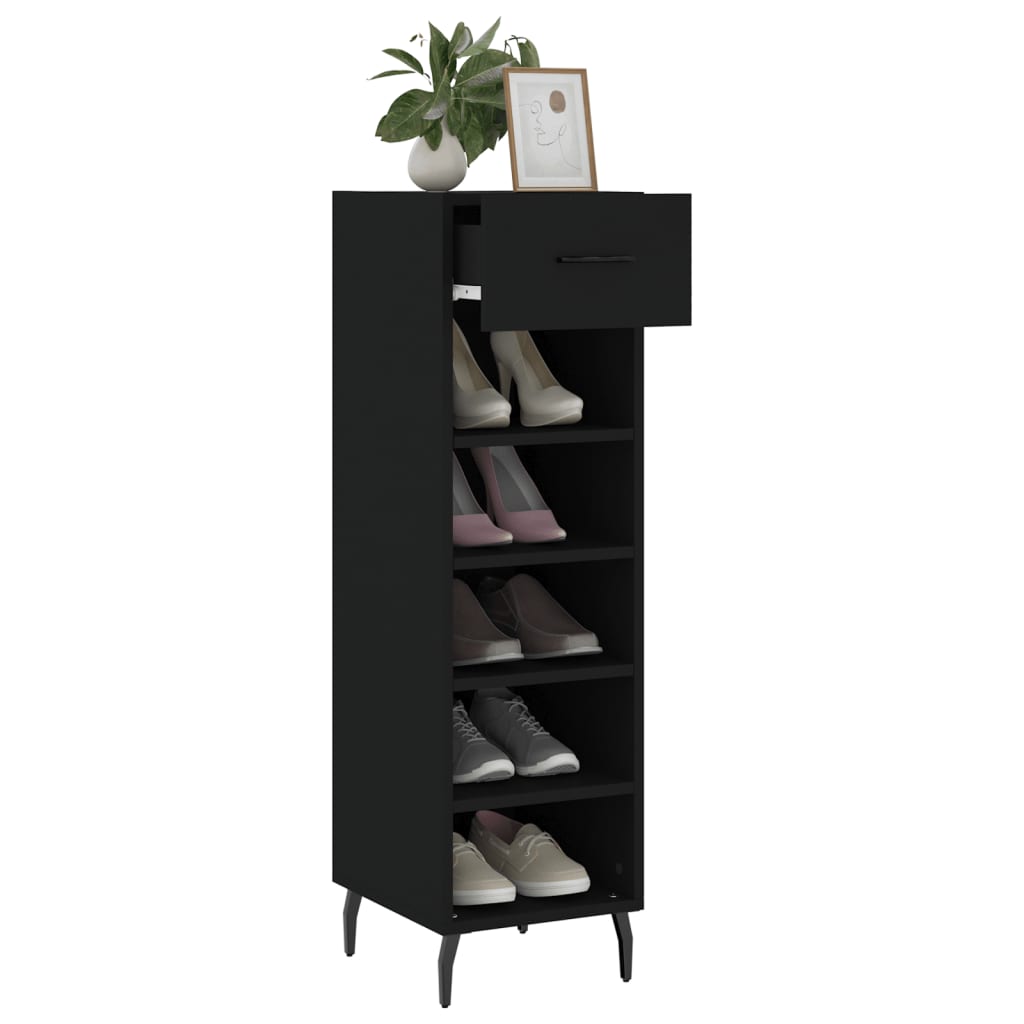 Schoenenkast 30x35x105 cm bewerkt hout zwart is nu te koop bij PeponiXL, paradijselijk wonen!