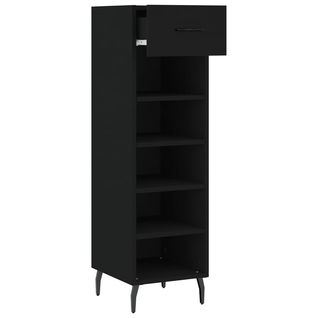 Schoenenkast 30x35x105 cm bewerkt hout zwart is nu te koop bij PeponiXL, paradijselijk wonen!