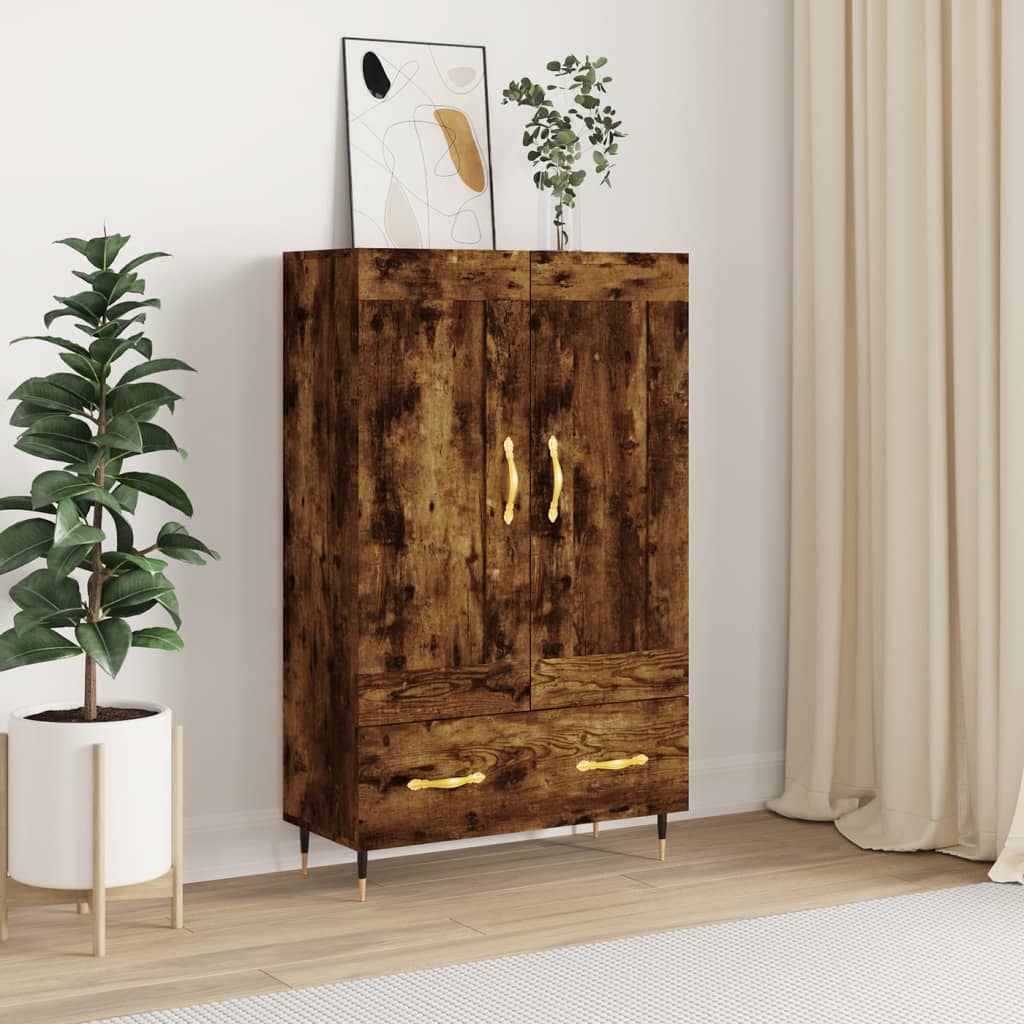 Hoge kast 69,5x31x115 cm bewerkt hout gerookt eikenkleurig is nu te koop bij PeponiXL, paradijselijk wonen!