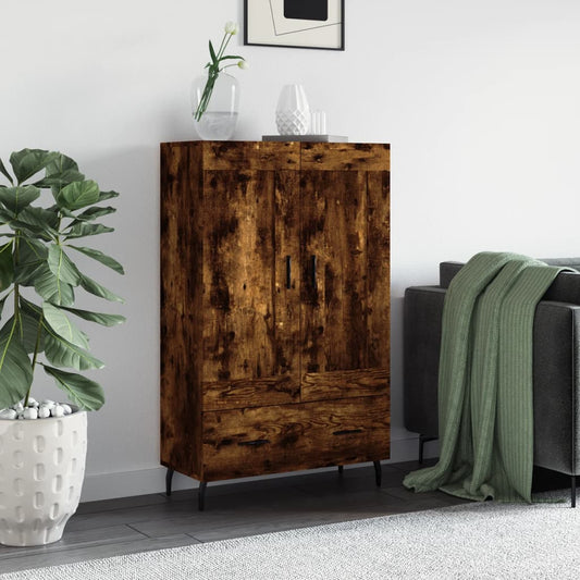 Hoge kast 69,5x31x115 cm bewerkt hout gerookt eikenkleurig is nu te koop bij PeponiXL, paradijselijk wonen!
