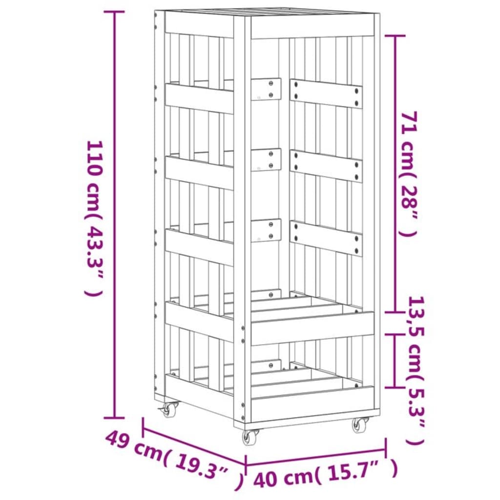 Houtblokhouder met wielen 40x49x110 cm massief grenenhout is nu te koop bij PeponiXL, paradijselijk wonen!
