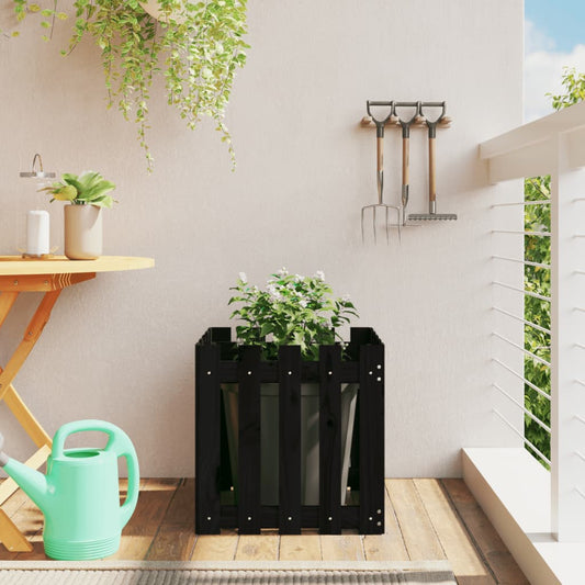 Plantenbak met hekontwerp 50x50x50 cm massief grenenhout zwart is nu te koop bij PeponiXL, paradijselijk wonen!
