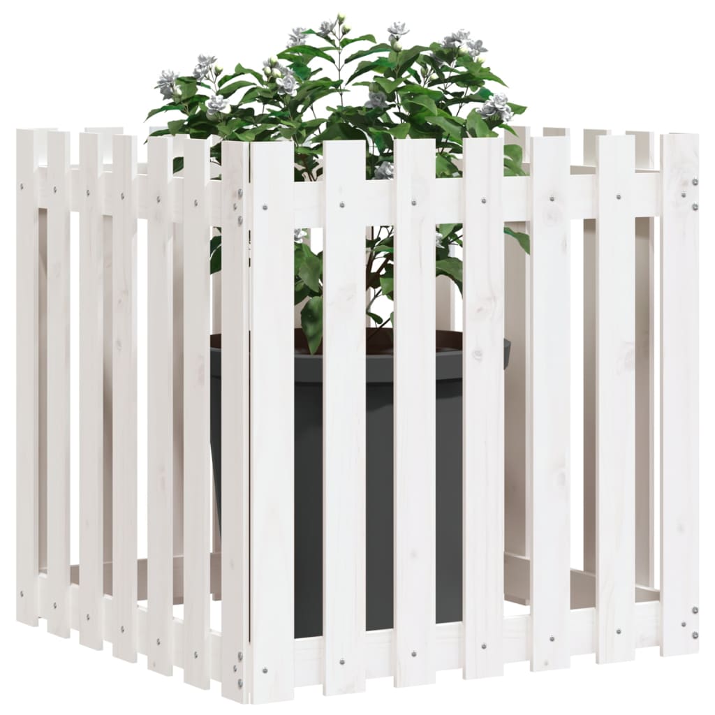 Plantenbak met hekontwerp 70x70x70 cm massief grenenhout wit is nu te koop bij PeponiXL, paradijselijk wonen!
