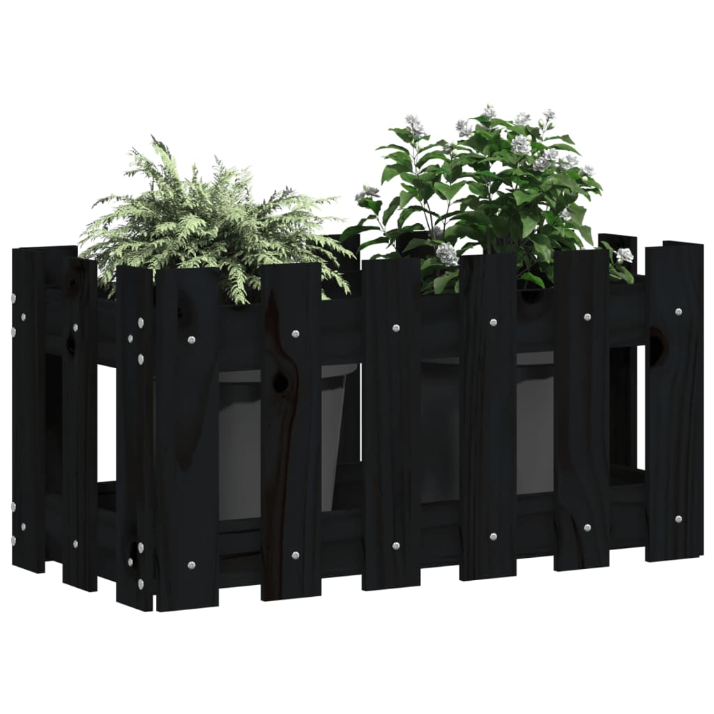 Plantenbak met hekontwerp 60x30x30 cm massief grenenhout zwart is nu te koop bij PeponiXL, paradijselijk wonen!
