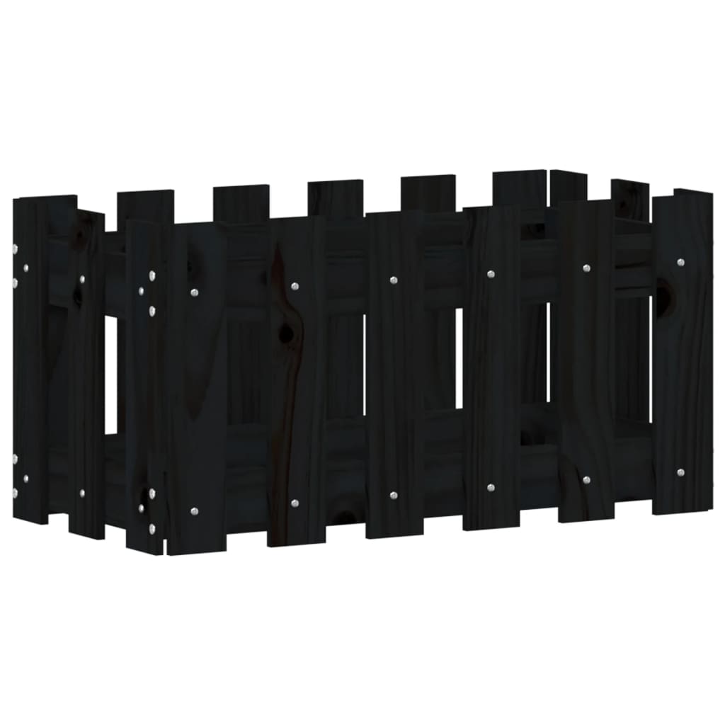 Plantenbak met hekontwerp 60x30x30 cm massief grenenhout zwart is nu te koop bij PeponiXL, paradijselijk wonen!