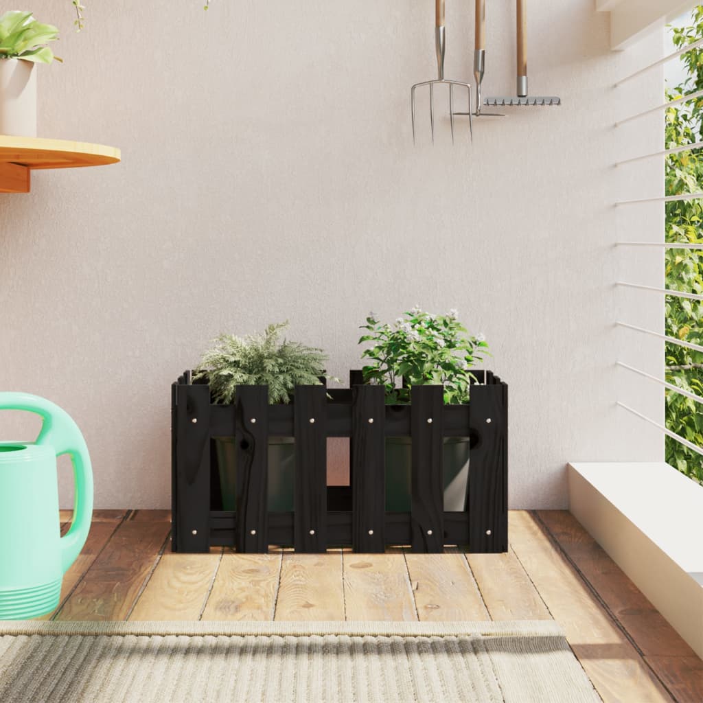 Plantenbak met hekontwerp 60x30x30 cm massief grenenhout zwart is nu te koop bij PeponiXL, paradijselijk wonen!