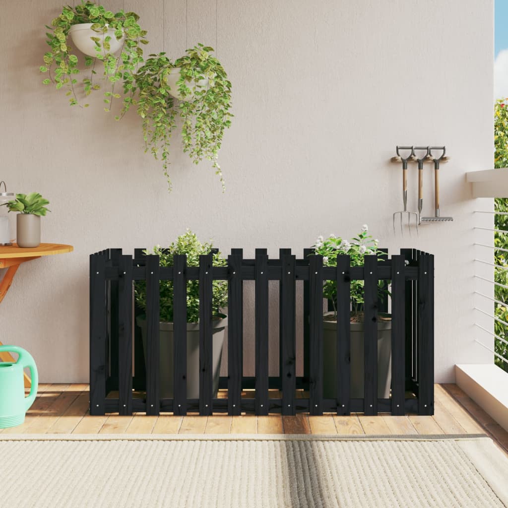 Plantenbak verhoogd hekontwerp 150x50x70 cm grenenhout zwart is nu te koop bij PeponiXL, paradijselijk wonen!