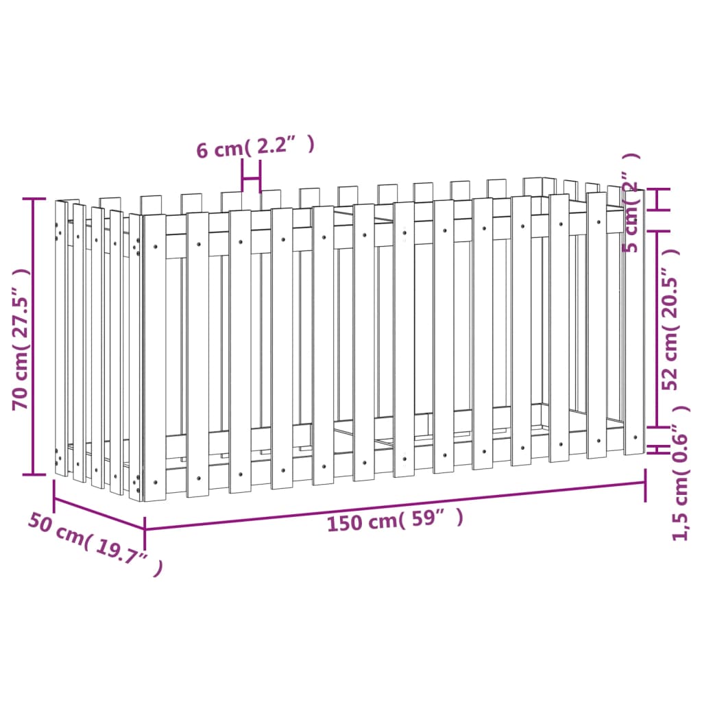 Plantenbak verhoogd hekontwerp 150x50x70 cm massief douglashout is nu te koop bij PeponiXL, paradijselijk wonen!