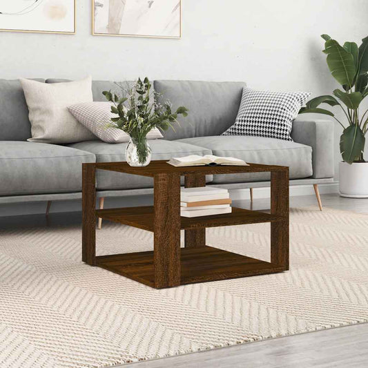 Salontafel 58x58x40 cm bewerkt hout bruin eikenkleurig is nu te koop bij PeponiXL, paradijselijk wonen!