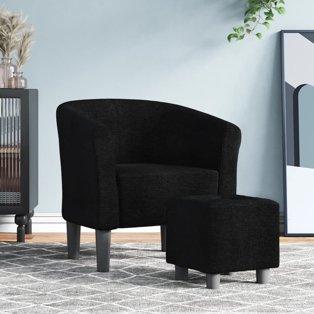 Kuipstoel met voetenbank stof zwart is nu te koop bij PeponiXL, paradijselijk wonen!
