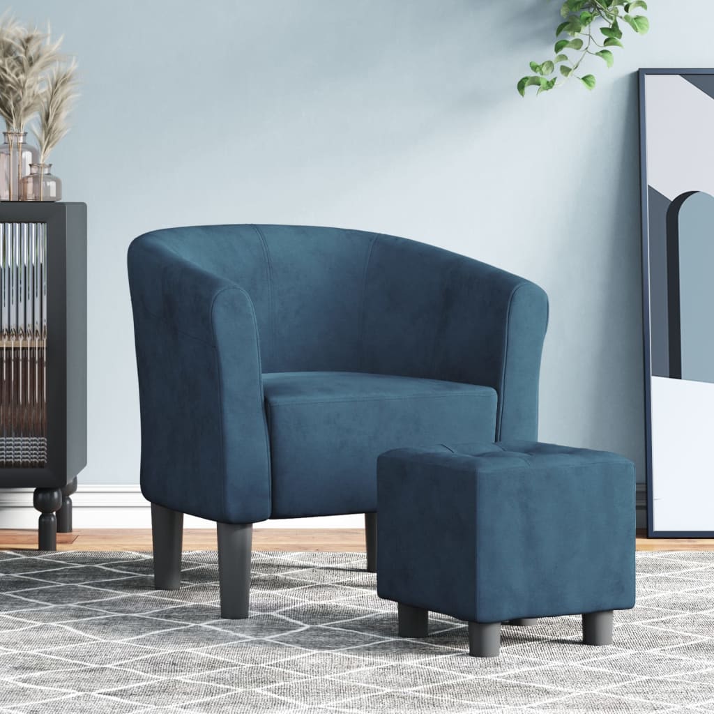 Kuipstoel met voetenbank fluweel donkerblauw is nu te koop bij PeponiXL, paradijselijk wonen!