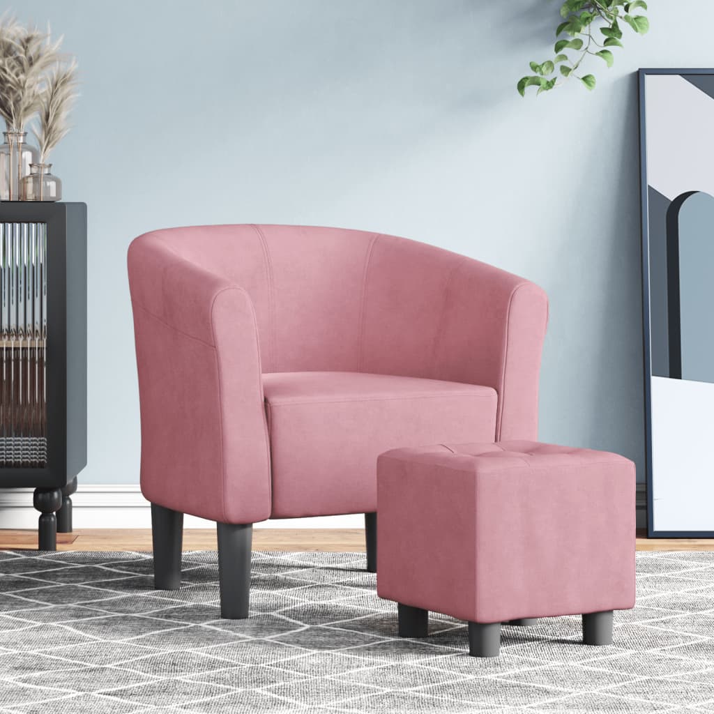 Kuipstoel met voetenbank fluweel roze is nu te koop bij PeponiXL, paradijselijk wonen!