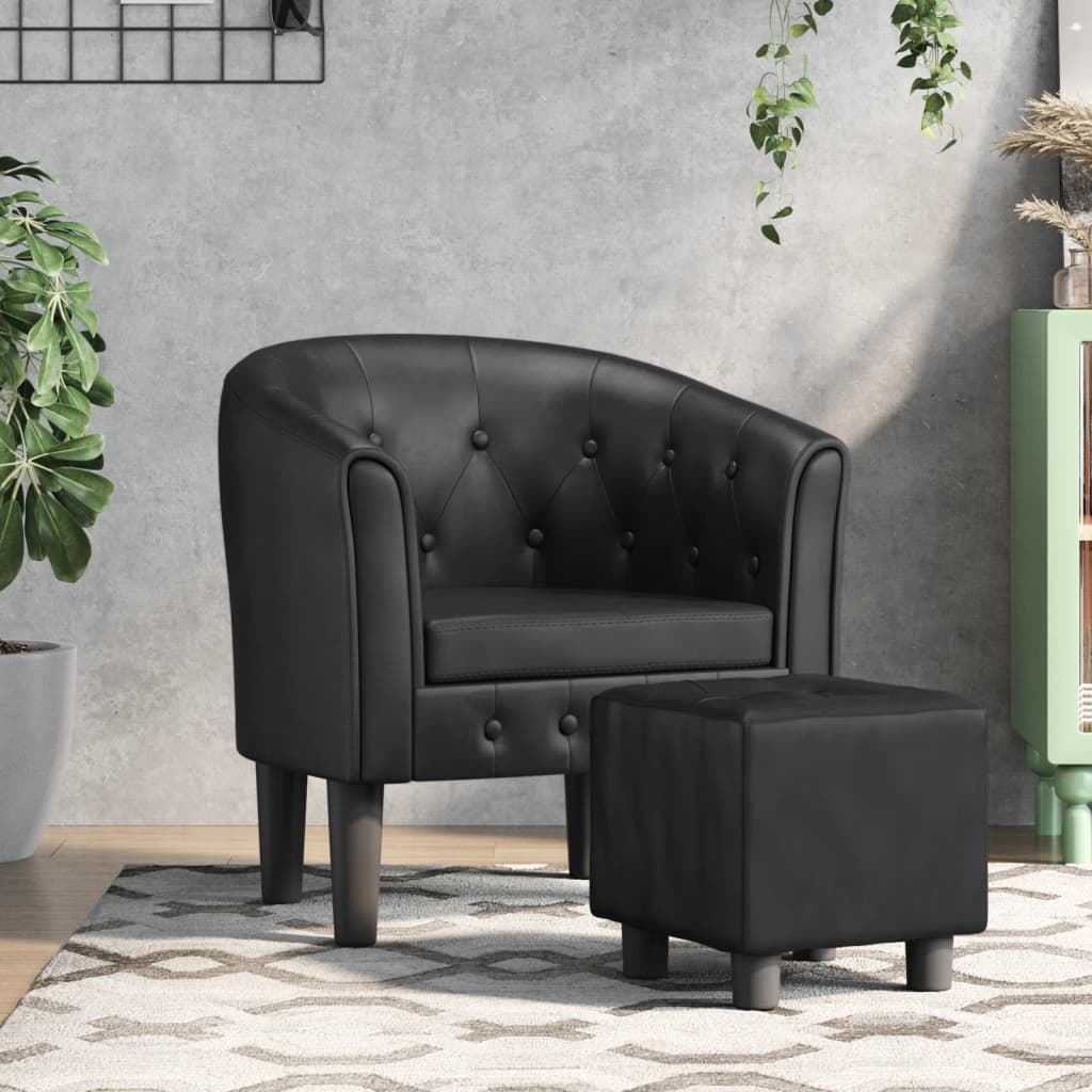 Kuipstoel met voetenbankje kunstleer zwart is nu te koop bij PeponiXL, paradijselijk wonen!