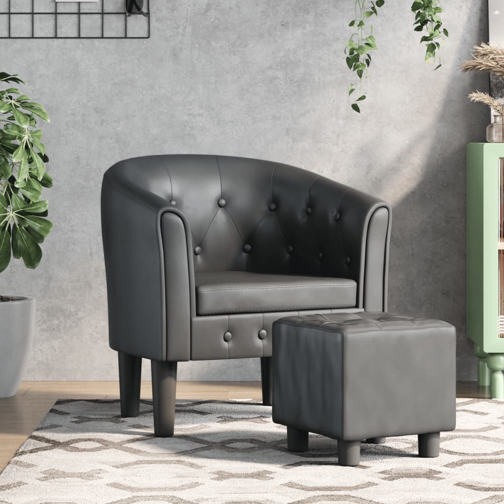 Kuipstoel met voetenbankje kunstleer grijs is nu te koop bij PeponiXL, paradijselijk wonen!