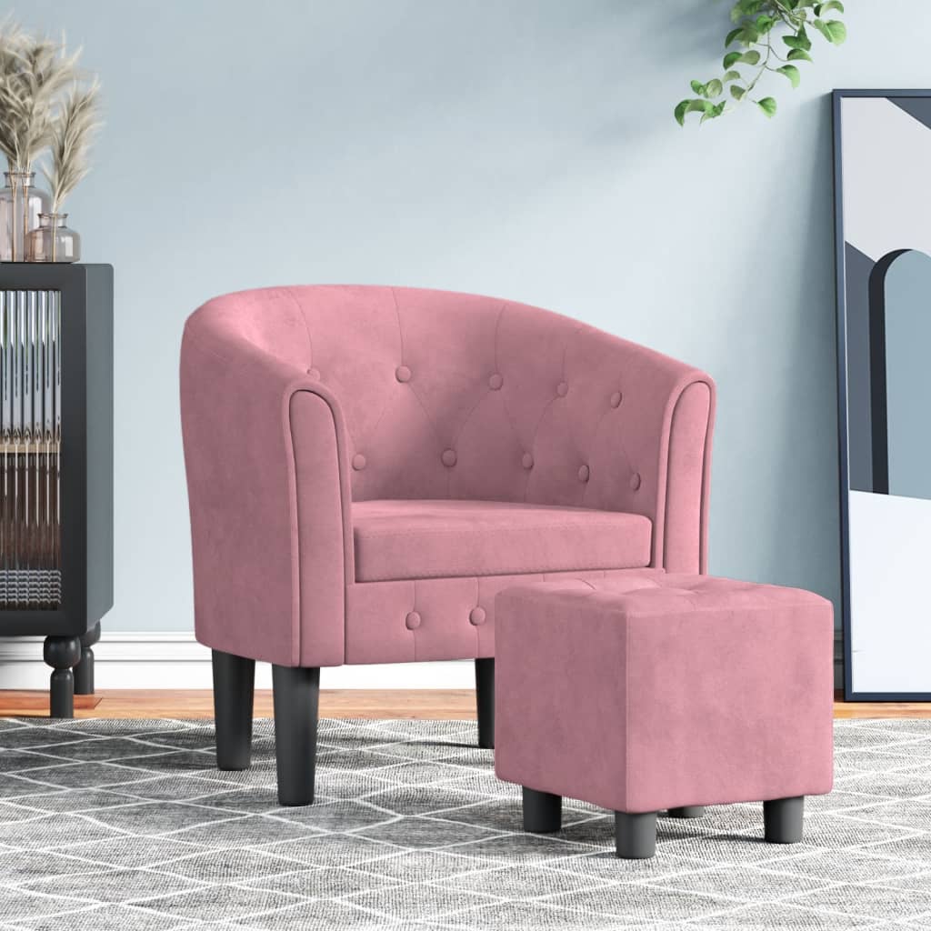 Kuipstoel met voetenbank fluweel roze is nu te koop bij PeponiXL, paradijselijk wonen!