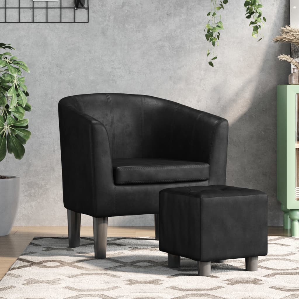 Kuipstoel met voetenbankje kunstleer zwart is nu te koop bij PeponiXL, paradijselijk wonen!