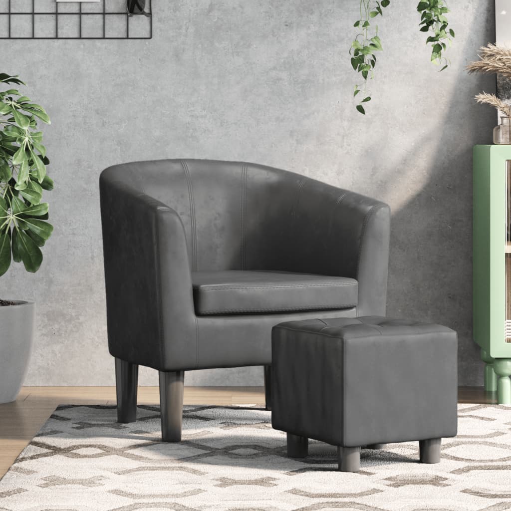 Kuipstoel met voetenbankje kunstleer grijs is nu te koop bij PeponiXL, paradijselijk wonen!