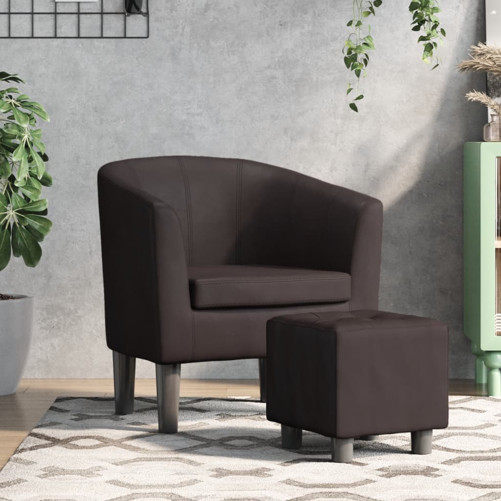 Kuipstoel met voetenbankje kunstleer bruin is nu te koop bij PeponiXL, paradijselijk wonen!