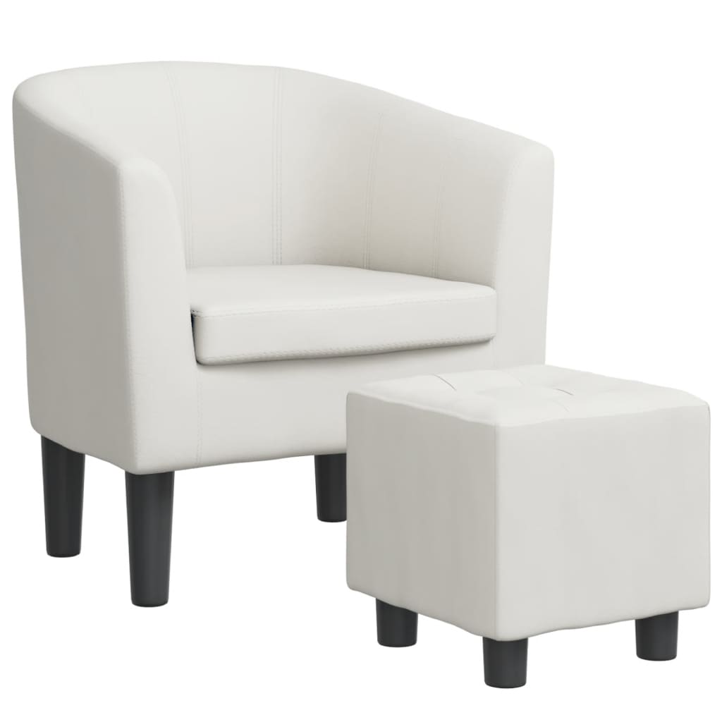 Kuipstoel met voetenbankje kunstleer wit is nu te koop bij PeponiXL, paradijselijk wonen!