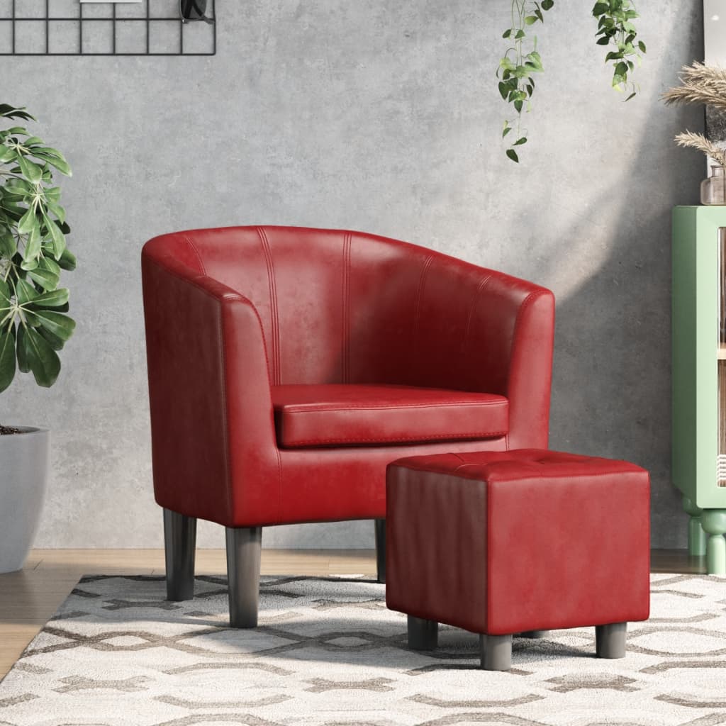 Kuipstoel met voetenbankje kunstleer wijnrood is nu te koop bij PeponiXL, paradijselijk wonen!