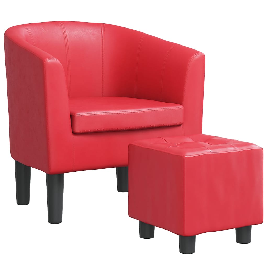 Kuipstoel met voetenbankje kunstleer rood is nu te koop bij PeponiXL, paradijselijk wonen!