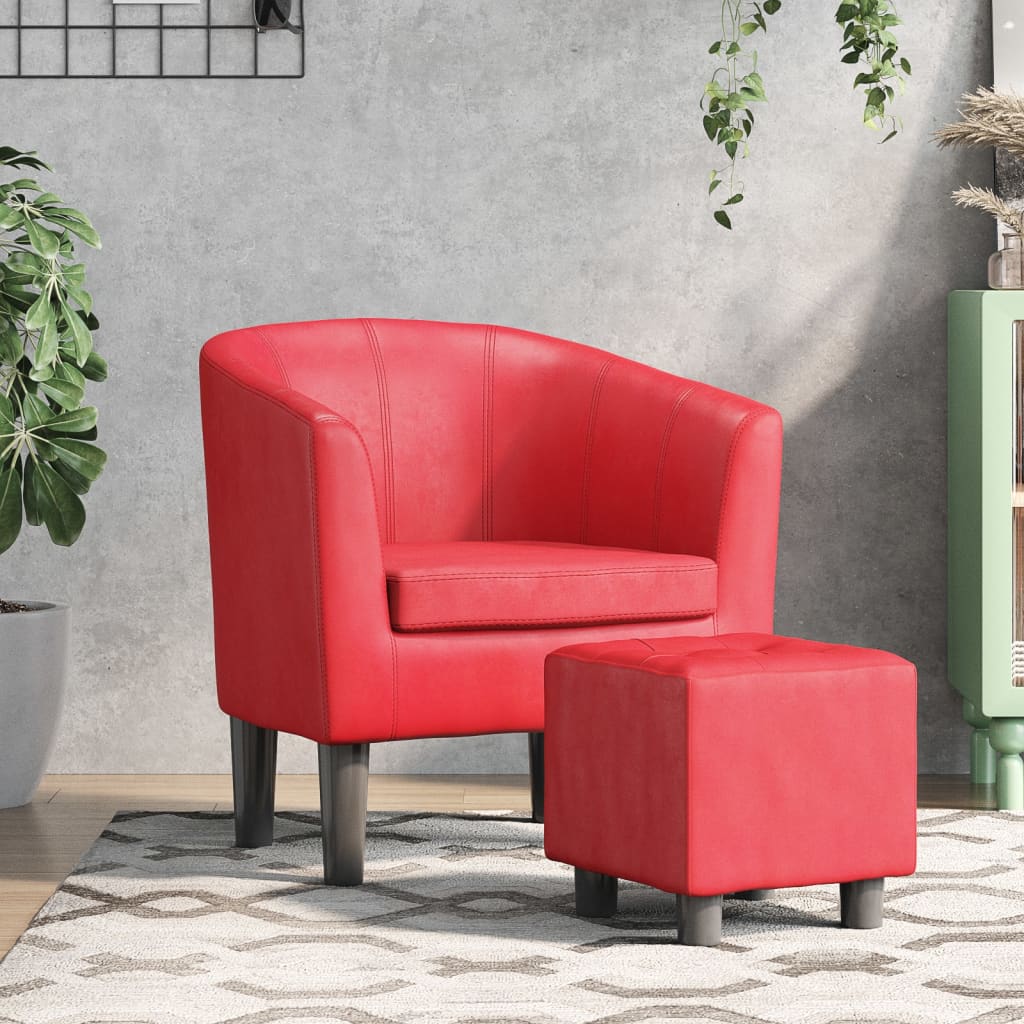 Kuipstoel met voetenbankje kunstleer rood is nu te koop bij PeponiXL, paradijselijk wonen!