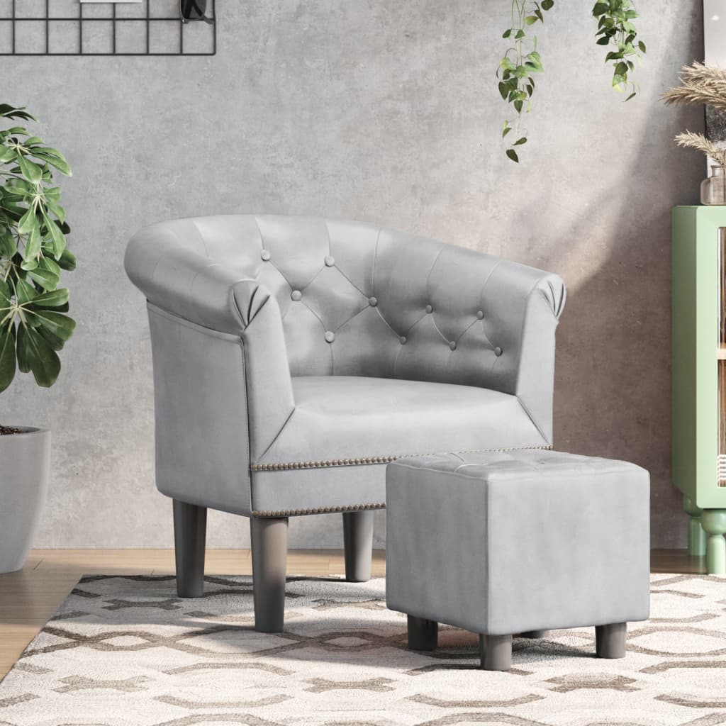 Kuipstoel met voetenbankje kunstleer zilverkleurig is nu te koop bij PeponiXL, paradijselijk wonen!
