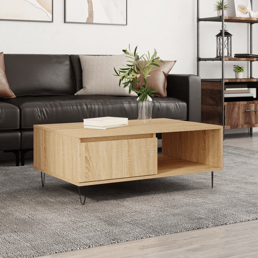 Salontafel 90x60x35 cm bewerkt hout sonoma eikenkleurig is nu te koop bij PeponiXL, paradijselijk wonen!