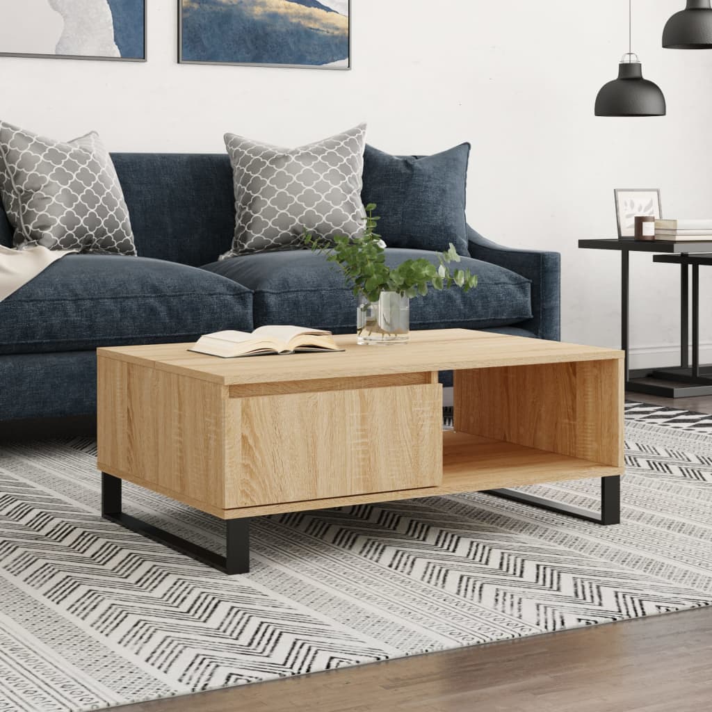 Salontafel 90x60x35 cm bewerkt hout sonoma eikenkleurig is nu te koop bij PeponiXL, paradijselijk wonen!