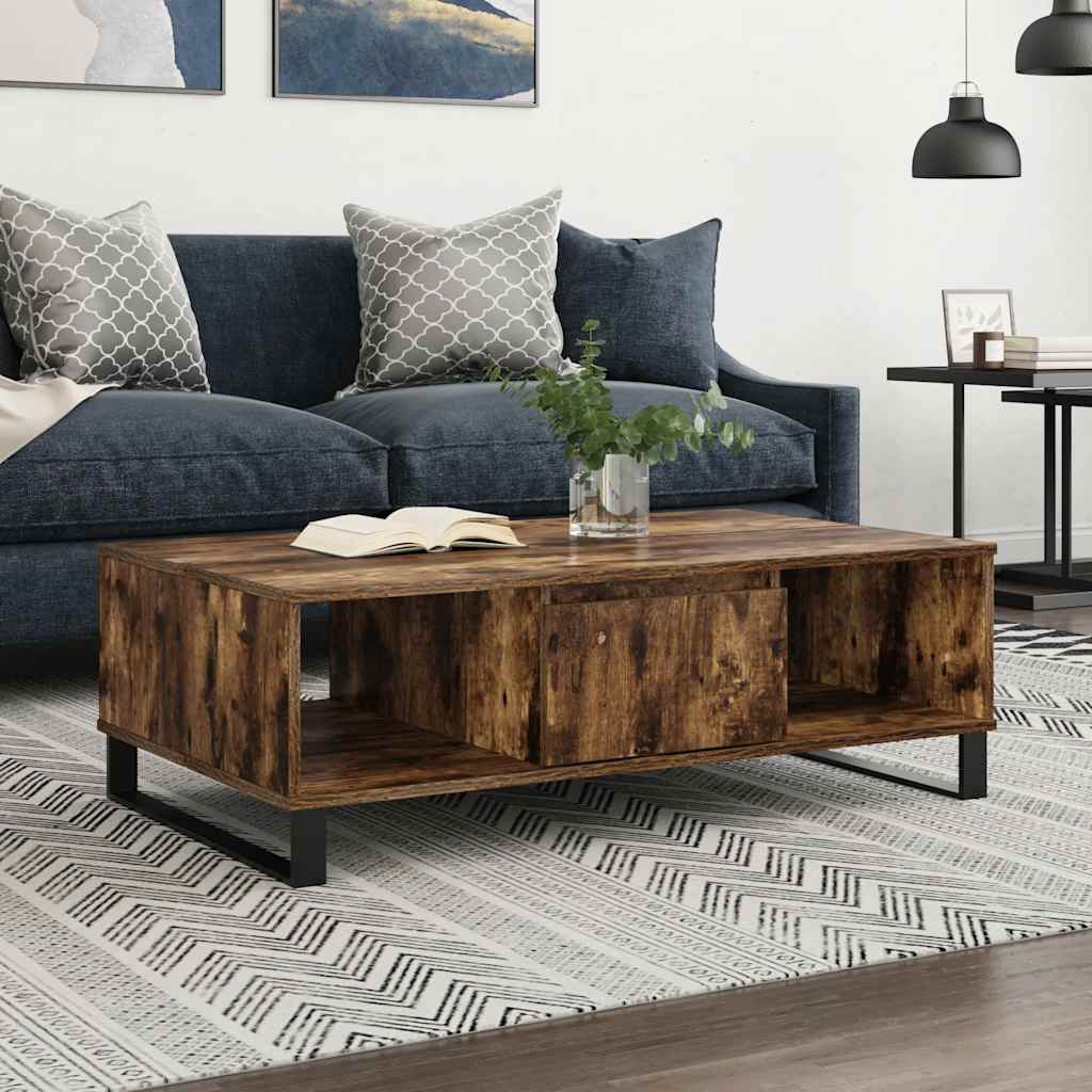 Salontafel 104x60x35 cm bewerkt hout gerookt eikenkleurig is nu te koop bij PeponiXL, paradijselijk wonen!