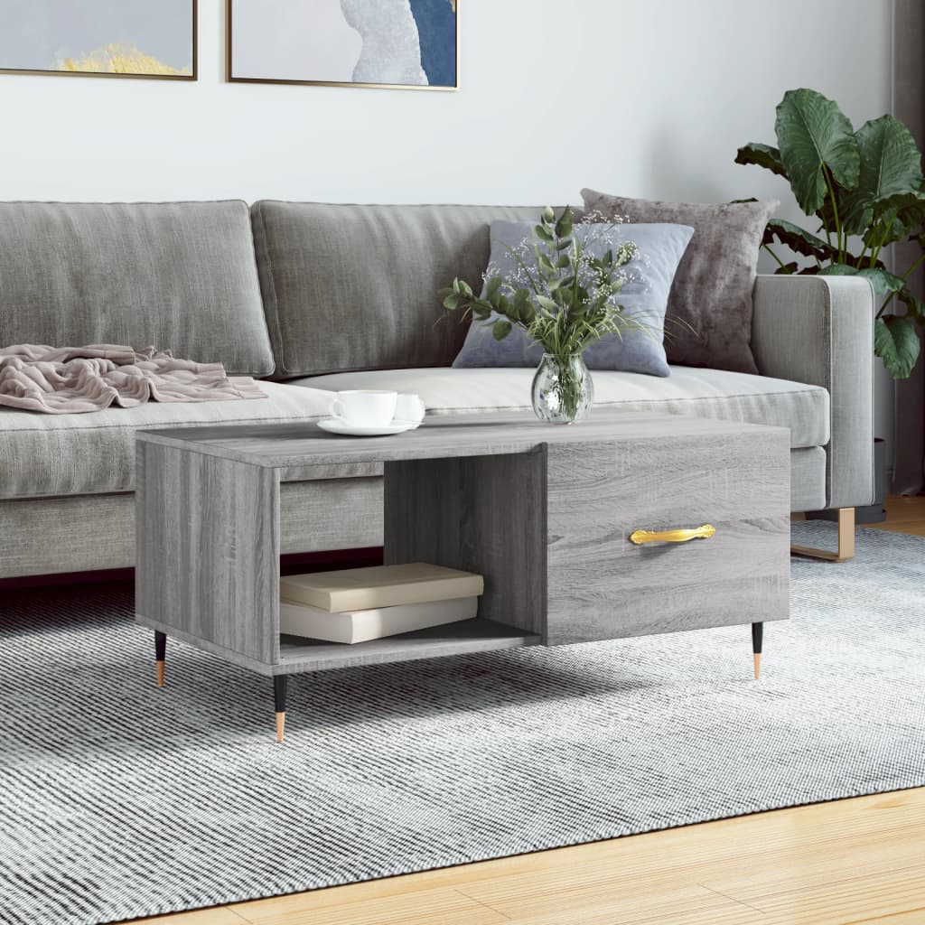 Salontafel 90x50x40 cm bewerkt hout grijs sonoma eikenkleurig is nu te koop bij PeponiXL, paradijselijk wonen!