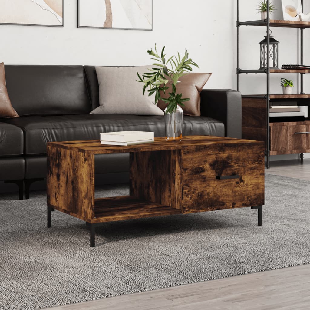 Salontafel 90x50x40 cm bewerkt hout gerookt eikenkleurig is nu te koop bij PeponiXL, paradijselijk wonen!