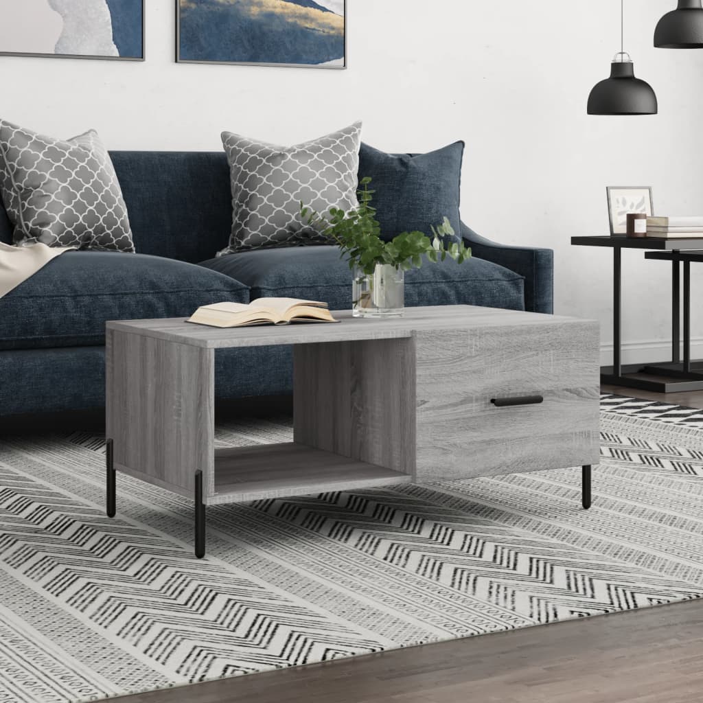 Salontafel 90x50x40 cm bewerkt hout grijs sonoma eikenkleurig is nu te koop bij PeponiXL, paradijselijk wonen!