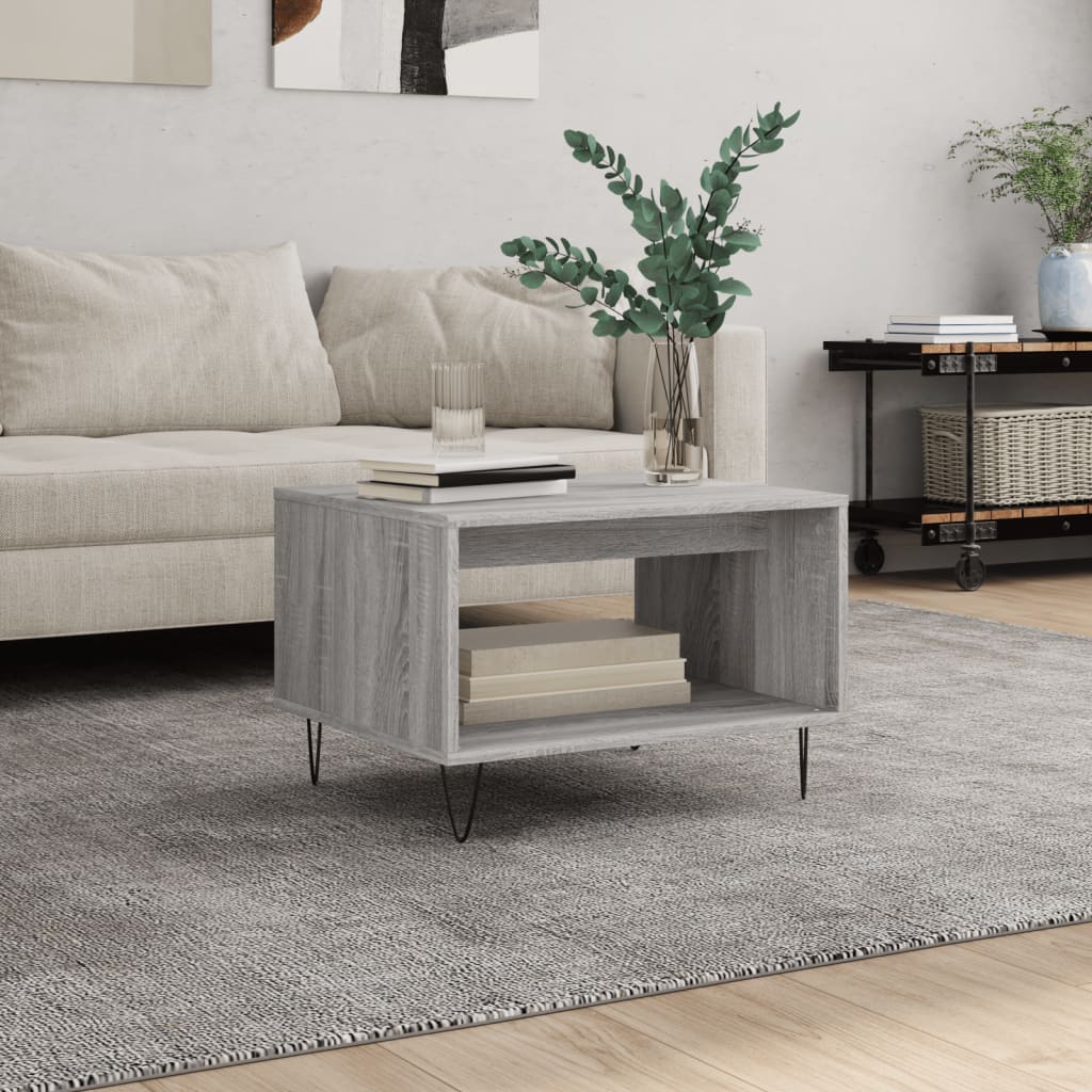 Salontafel 60x50x40 cm bewerkt hout grijs sonoma eikenkleurig is nu te koop bij PeponiXL, paradijselijk wonen!