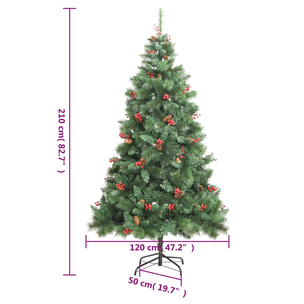 Kunstkerstboom met scharnieren dennenappels en bessen 210 cm is nu te koop bij PeponiXL, paradijselijk wonen!