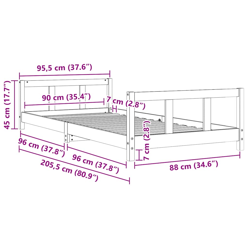 Kinderbedframe 90x200 cm massief grenenhout is nu te koop bij PeponiXL, paradijselijk wonen!
