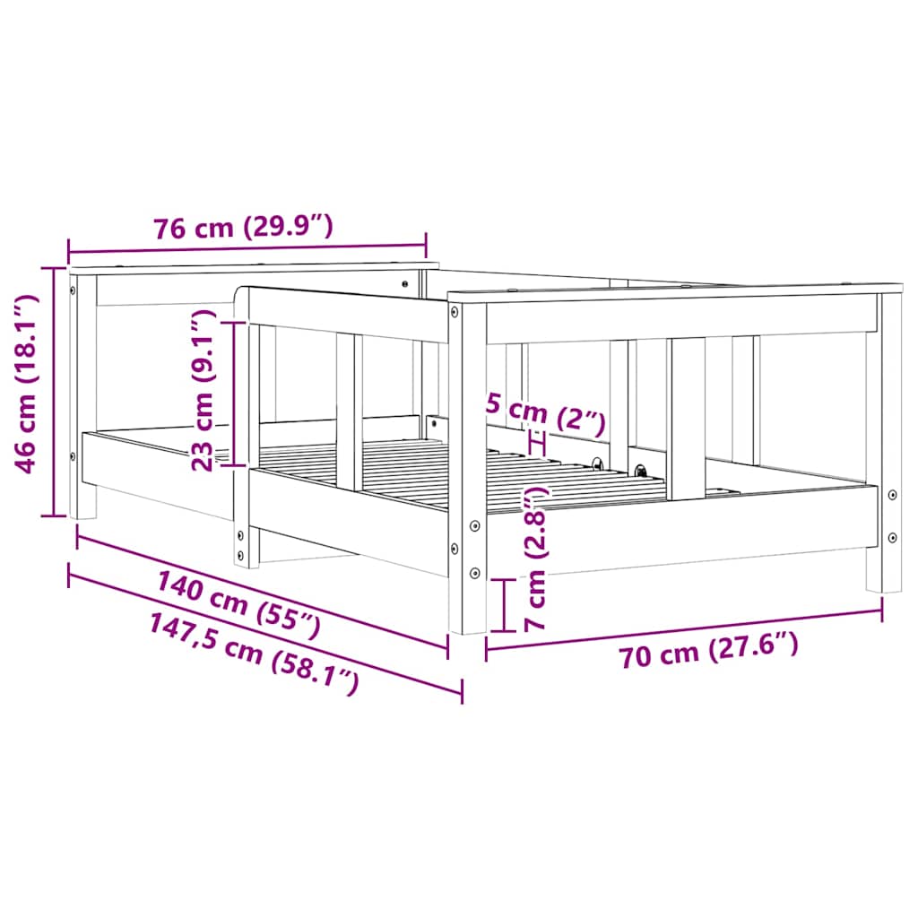 Kinderbedframe 70x140 cm massief grenenhout wit is nu te koop bij PeponiXL, paradijselijk wonen!