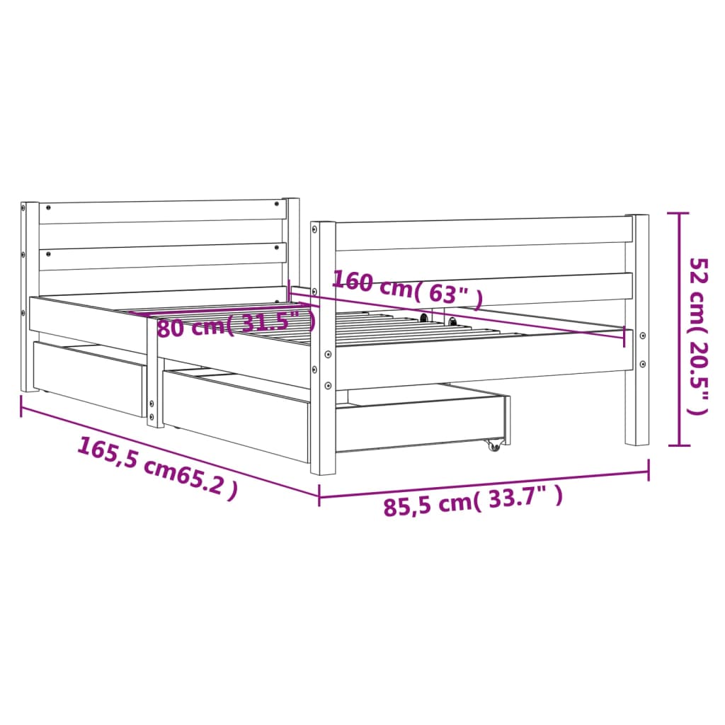 Kinderbedframe met lades 80x160 cm massief grenenhout wit is nu te koop bij PeponiXL, paradijselijk wonen!