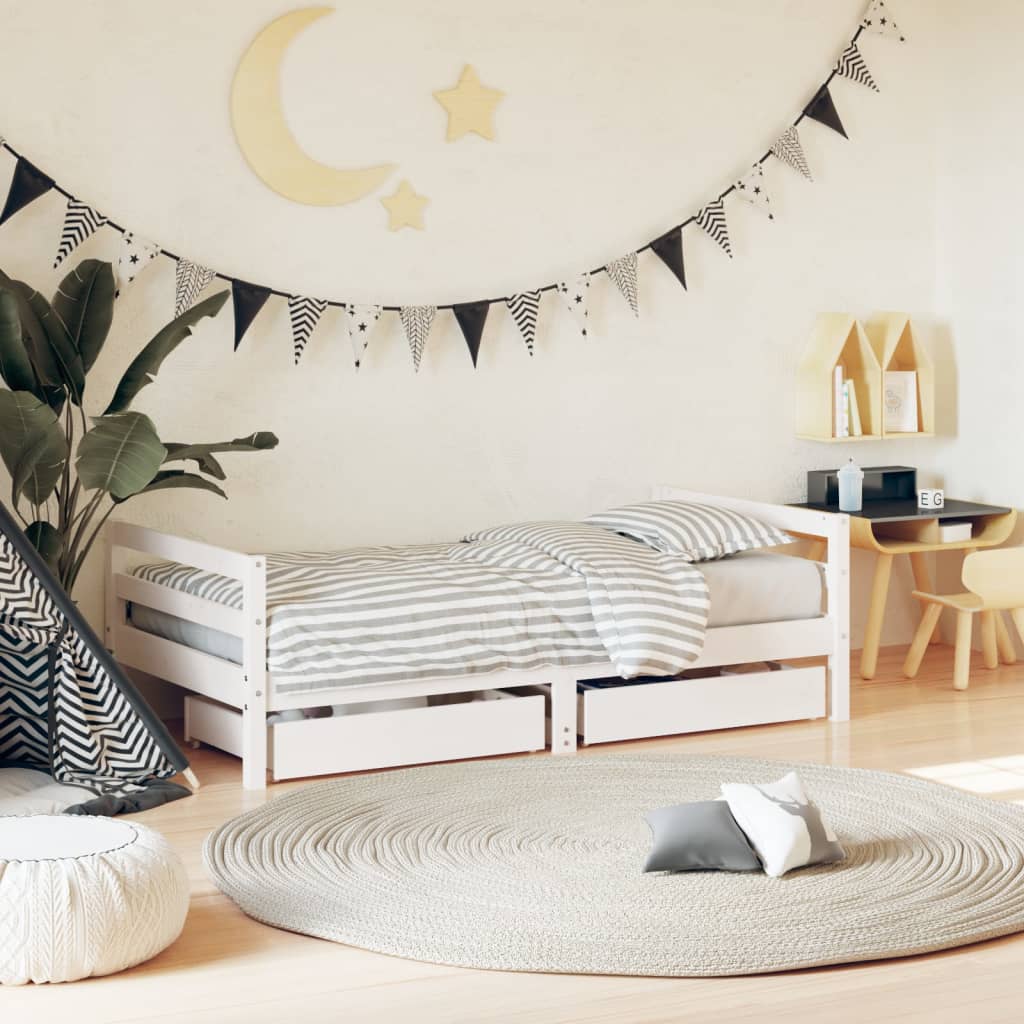 Kinderbedframe met lades 80x160 cm massief grenenhout wit is nu te koop bij PeponiXL, paradijselijk wonen!