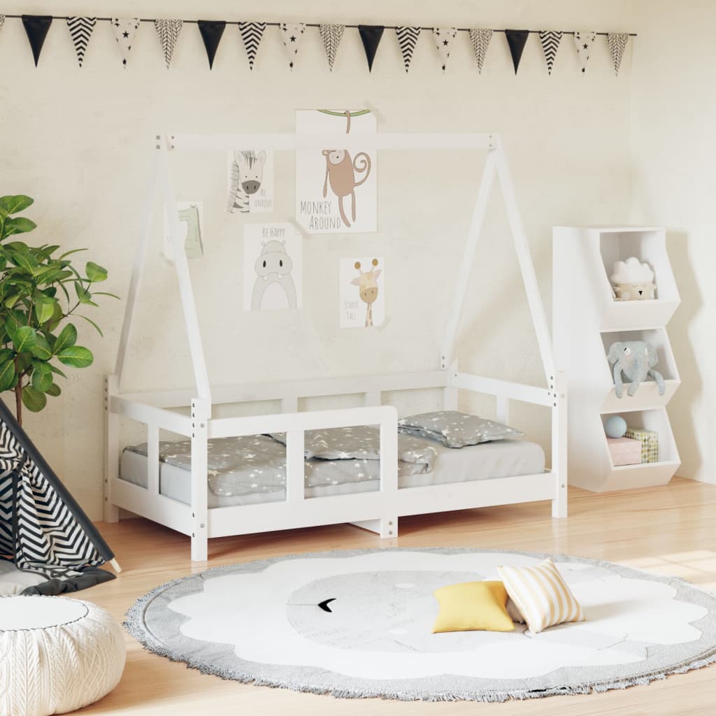 Kinderbedframe 70x140 cm massief grenenhout wit is nu te koop bij PeponiXL, paradijselijk wonen!