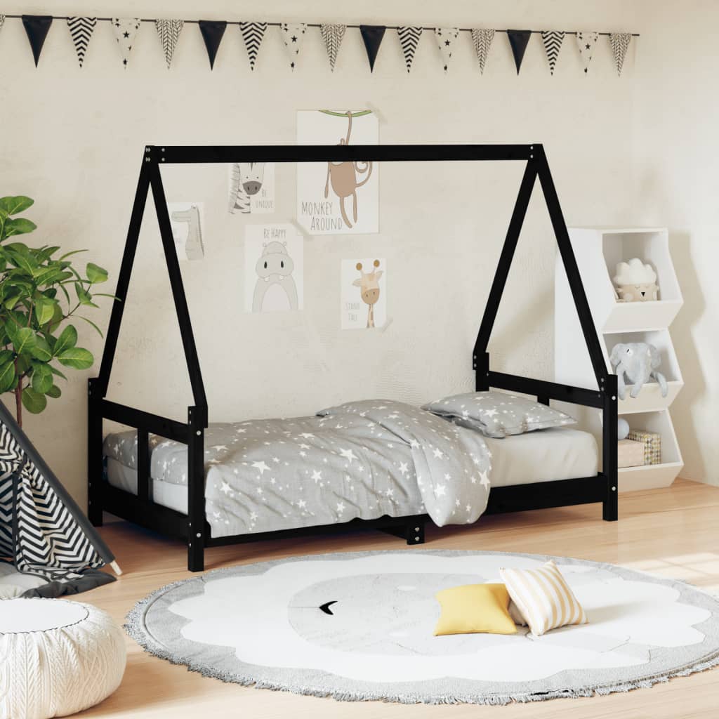 Kinderbedframe 80x160 cm massief grenenhout zwart is nu te koop bij PeponiXL, paradijselijk wonen!