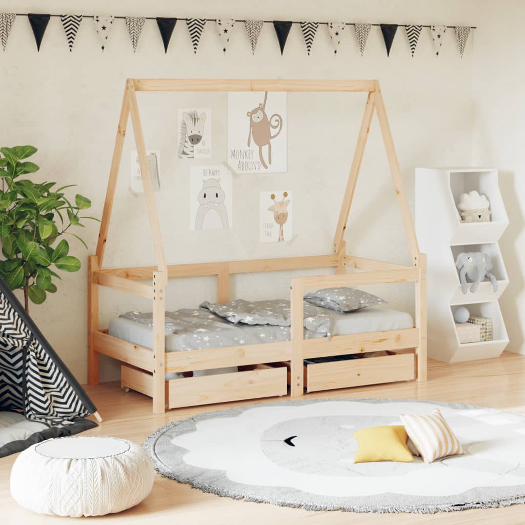 Kinderbedframe met lades 70x140 cm massief grenenhout is nu te koop bij PeponiXL, paradijselijk wonen!