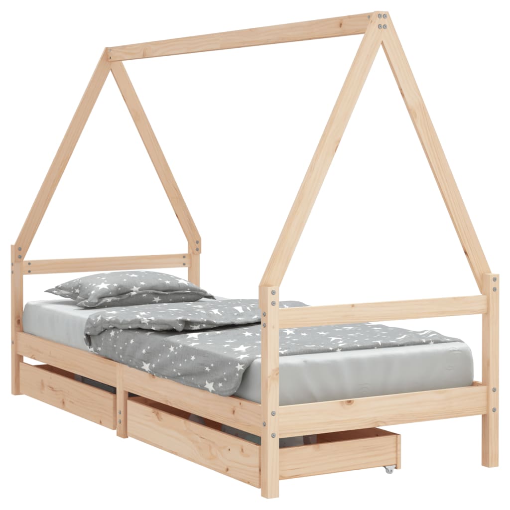 Kinderbedframe met lades 90x190 cm massief grenenhout is nu te koop bij PeponiXL, paradijselijk wonen!