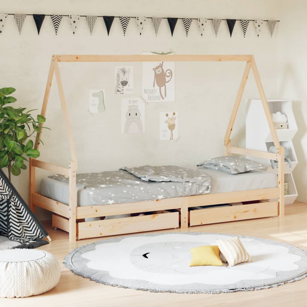 Kinderbedframe met lades 90x190 cm massief grenenhout is nu te koop bij PeponiXL, paradijselijk wonen!