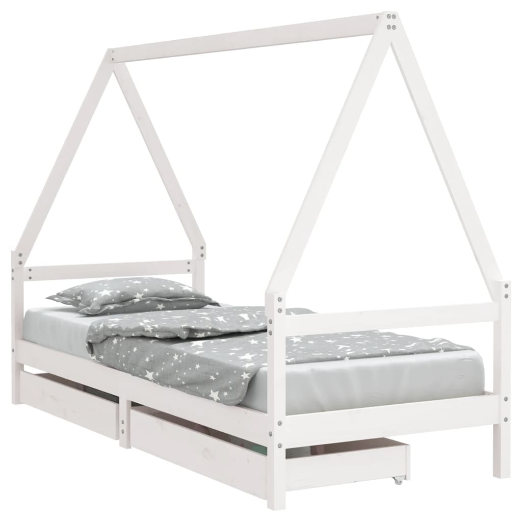 Kinderbedframe met lades 90x190 cm massief grenenhout wit