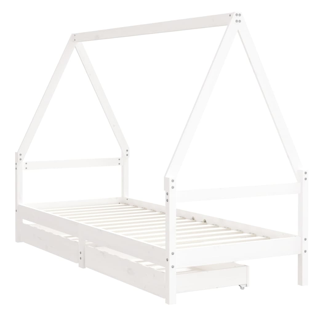 Kinderbedframe met lades 90x190 cm massief grenenhout wit