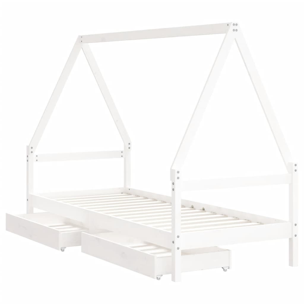 Kinderbedframe met lades 90x190 cm massief grenenhout wit