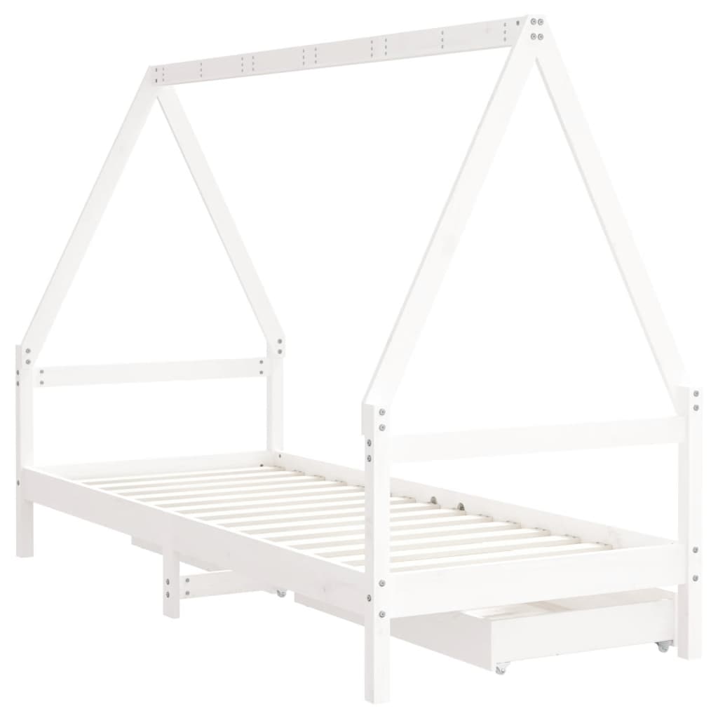 Kinderbedframe met lades 90x190 cm massief grenenhout wit