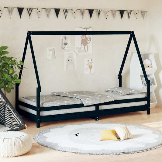 Kinderbedframe 90x200 cm massief grenenhout zwart is nu te koop bij PeponiXL, paradijselijk wonen!
